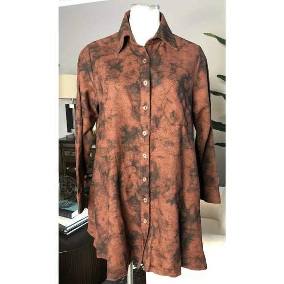 Yea Tie Dye Button Front Long Sleeve Tunic Top - Picture 1 of 10